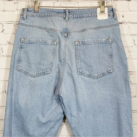 Zara Crop Jeans Hi rise Light Washed destroyed denim - Picture 5 of 7